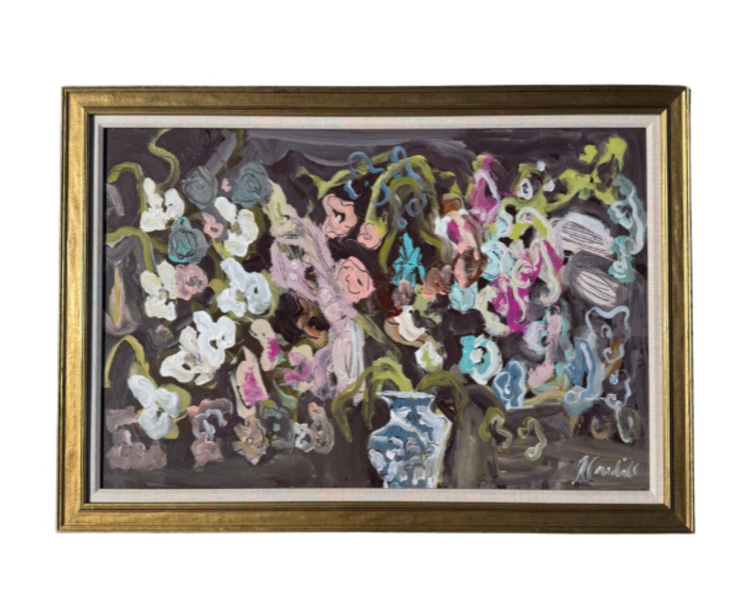 29x41 colorful florals in blue and white vase