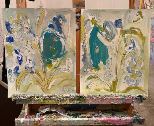 2 Floral Paper Paintings