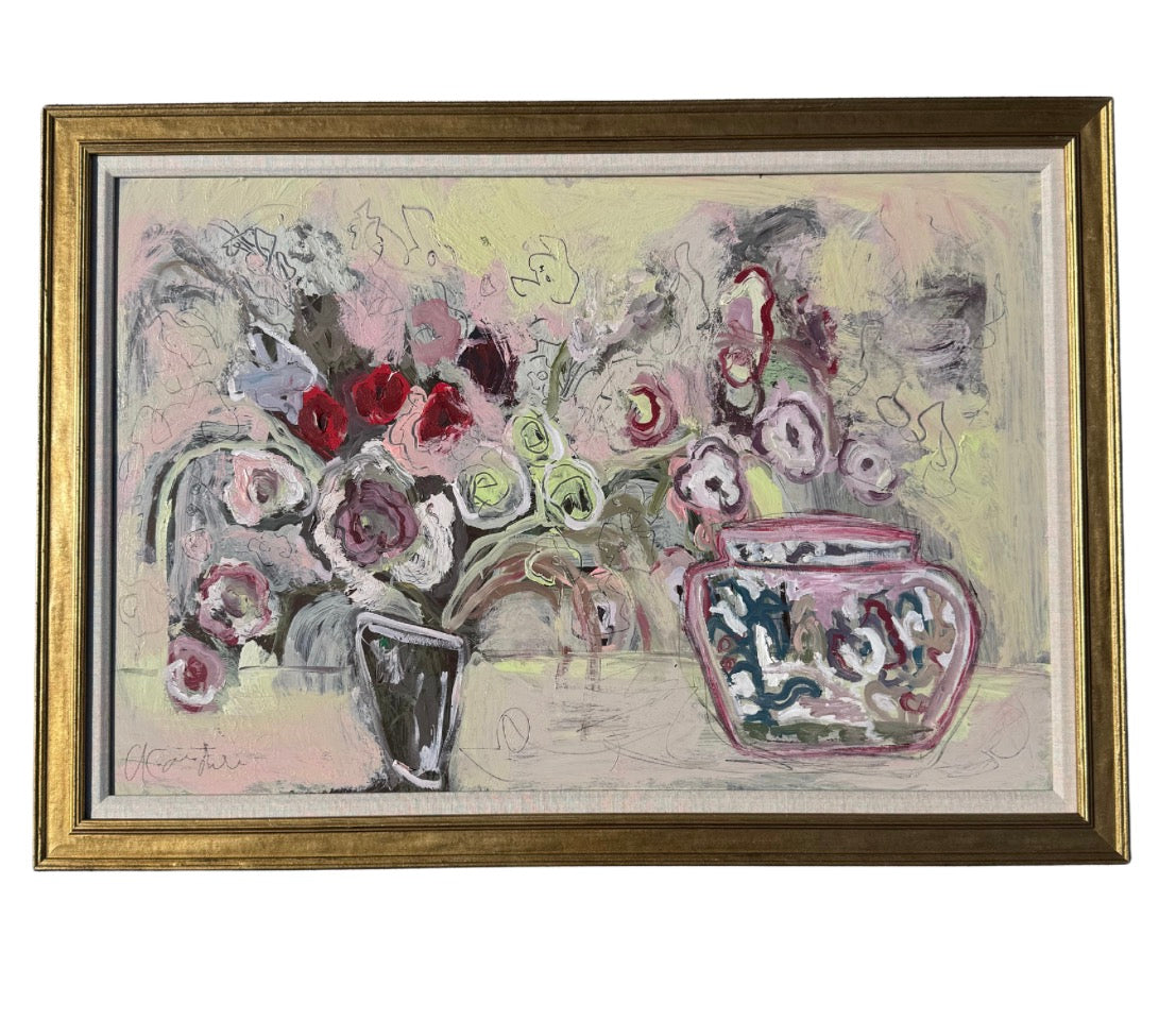 29x41 florals and chinoiserie jar