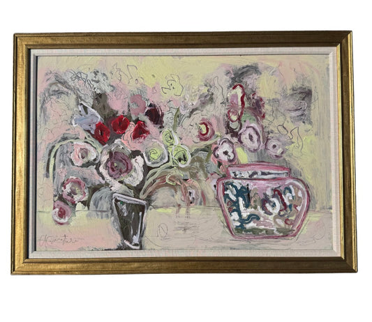29x41 florals and chinoiserie jar