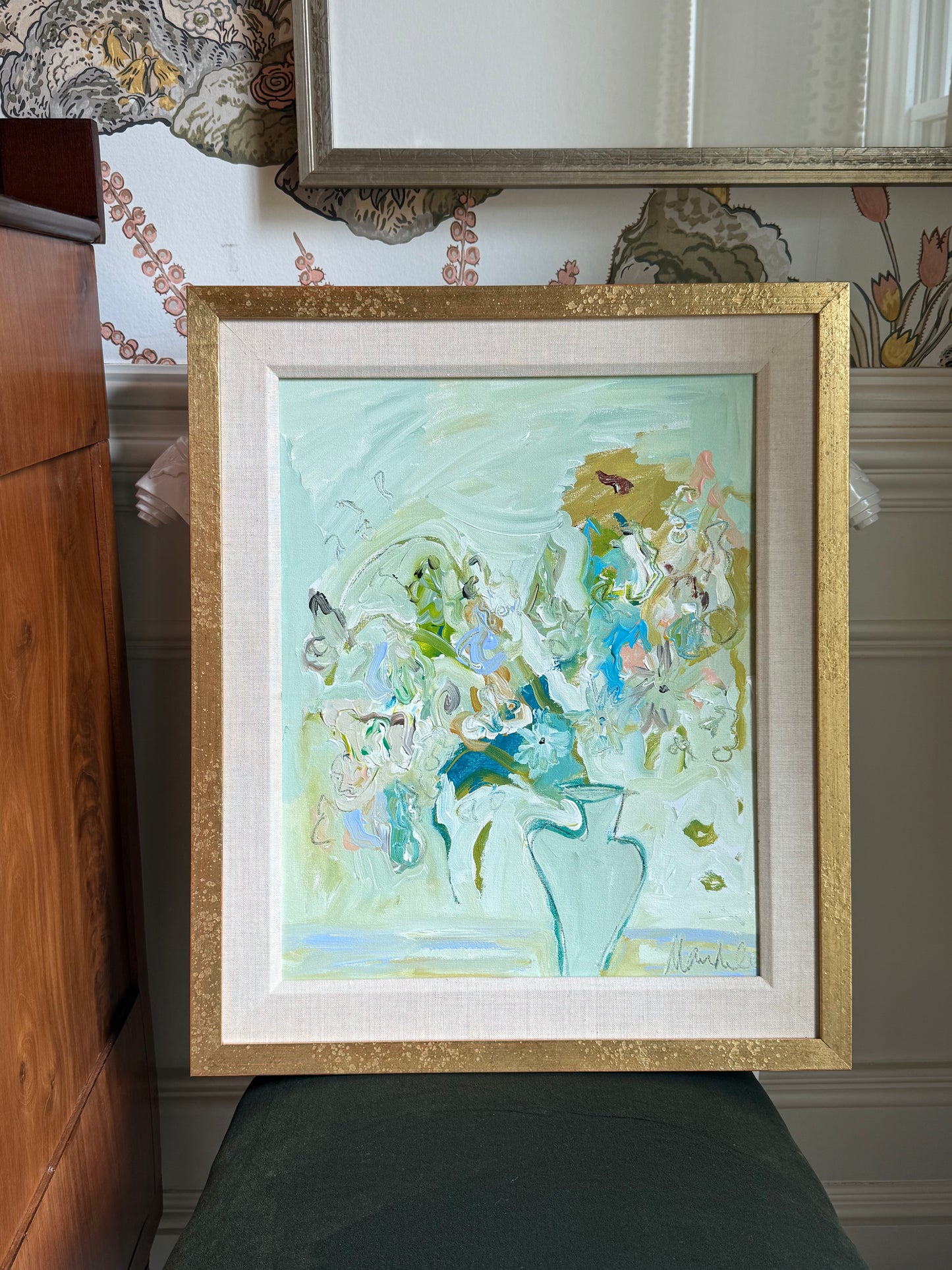 21x25 Floral in a Pale Green Room